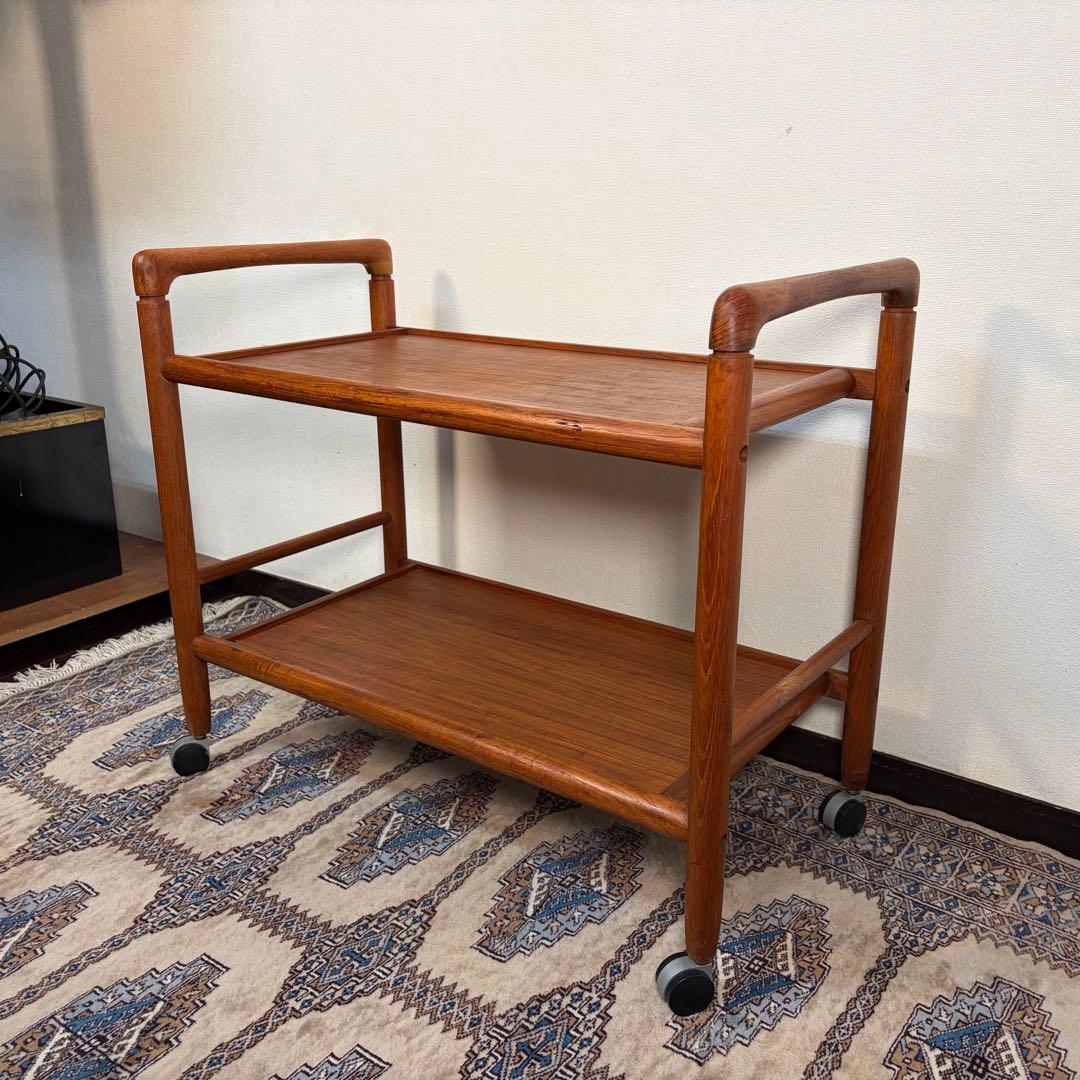 デンマーク チーク材 トロリー ワゴン ヴィンテージ 北欧 サイドテーブル ② デンマークヴィンテージ サービングトロリー ワゴン チーク材 北欧家具