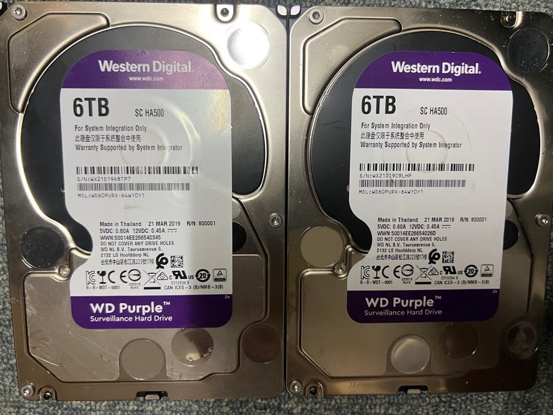 k*t様 WD Purple 6内蔵型2台セット合計12TBハードディスクドライ Amazon.com: WD Purple 6TB Surveillance Hard Disk Drive - 5400 RPM
