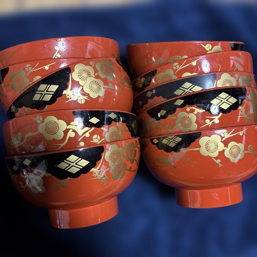 漆器 汁椀 赤黒花柄 10個セット - メルカリ