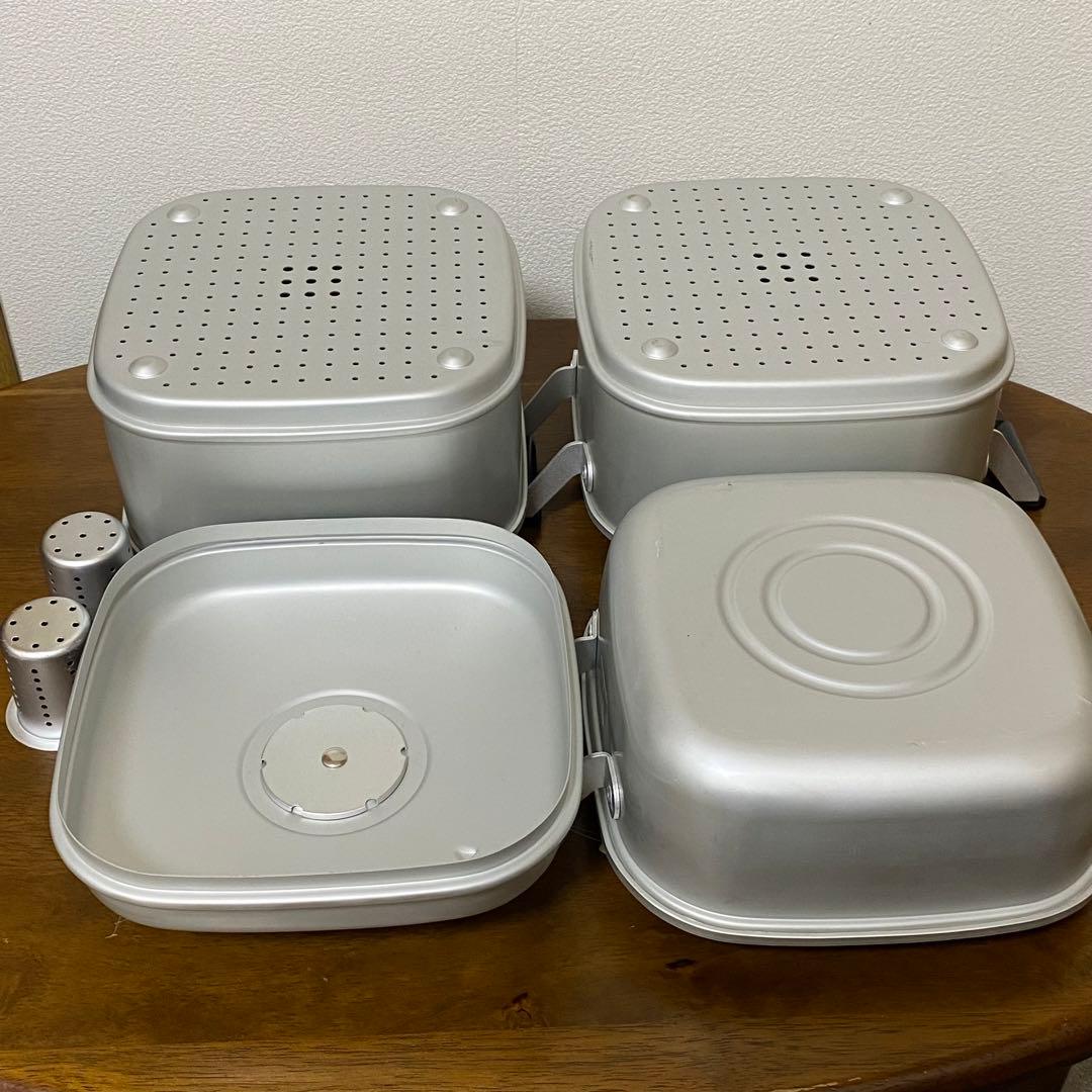 フジマル 二重角蒸器 内径22cm高さ11cmの二段【新品 未使用 昭和レトロ