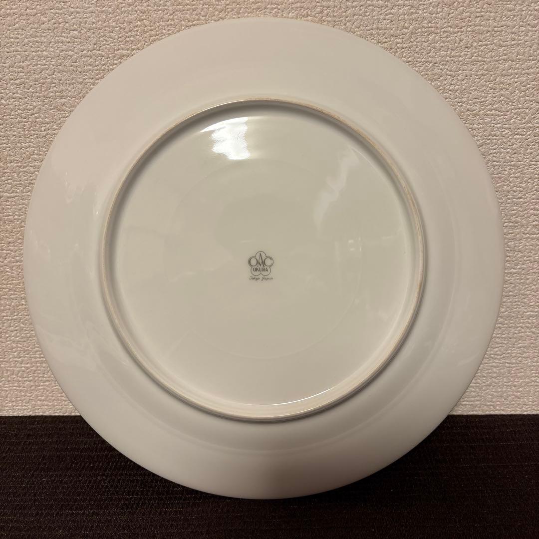 大倉陶園　金彩草花絵　呉須　手描き　ディナープレート　25.5cm