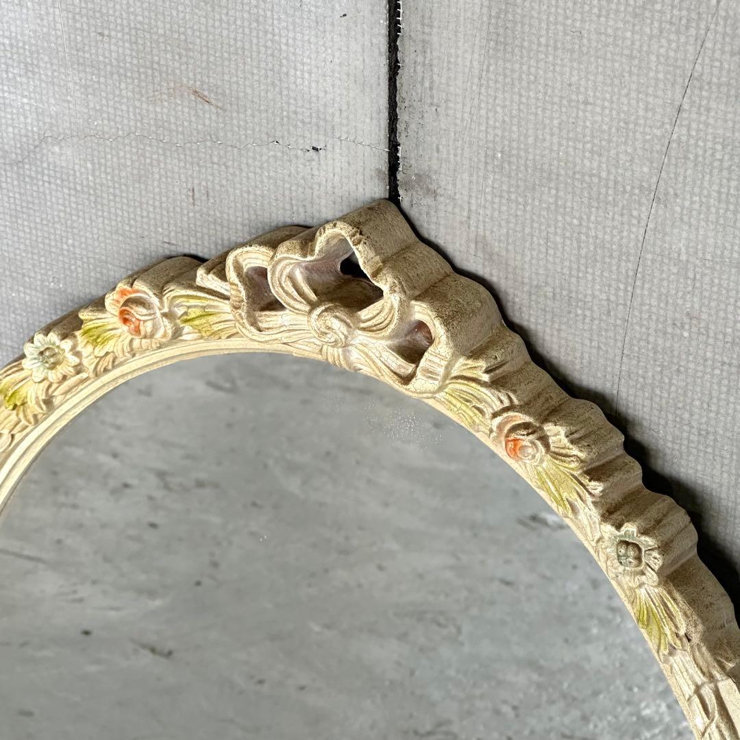 70s ロココ調 イタリア製 オーバルミラー 壁掛鏡 ヴィンテージ