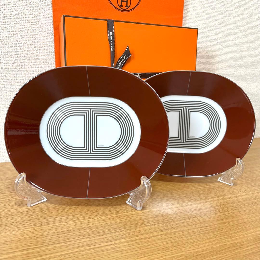 【レッド　2枚】エルメス ラリー 24 オーバルプレート 22cm 在庫僅か！エルメスの廃盤食器「Rallye 24(ラリー 24)」を海外お