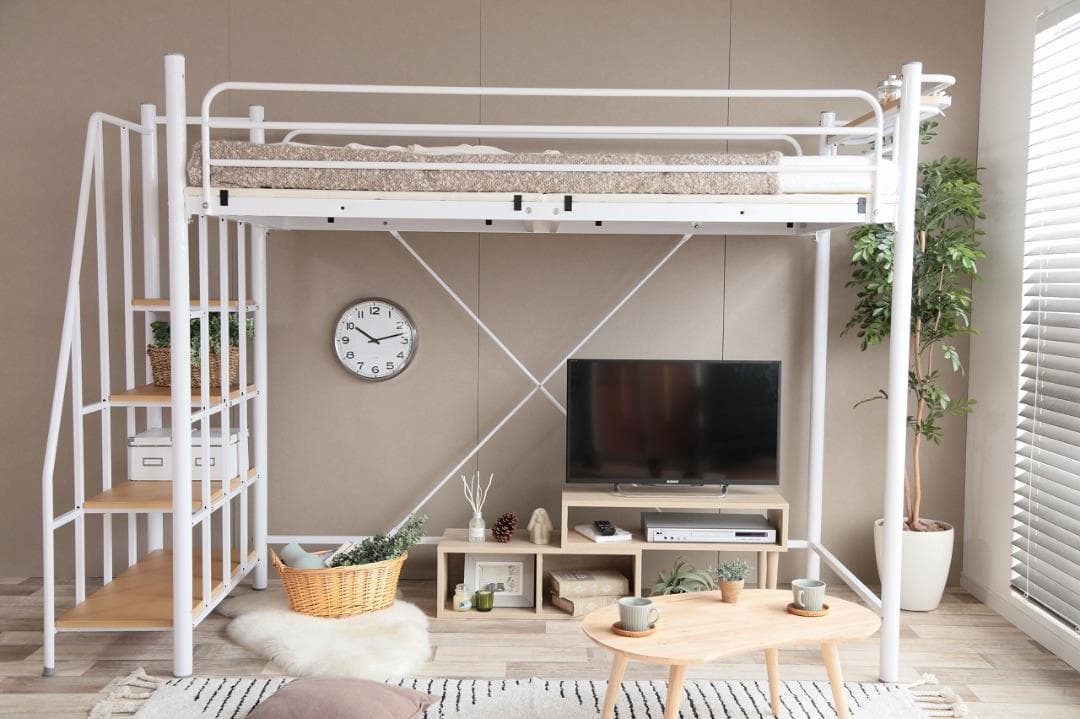 《新品・送料無料》【シングル】 Lofty 階段付きロフトベッド