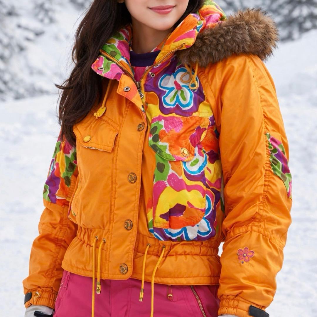 美品】ellesse 花柄 オレンジ ジャケット スキーウェア スノボー