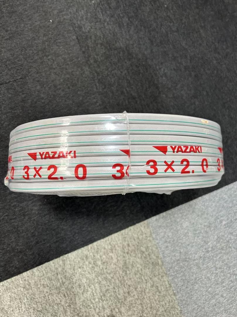 YAZAKI 3×2.0 電線ケーブル　黒白緑　100m 矢崎 VVFケーブル 2.0mm×3芯 黒白緑 Gマーク 100m 灰 VVF3×2.0 : 電材