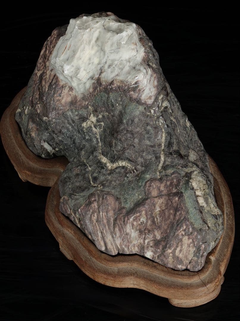 山景石 遠山 雪山景 観賞石 台座付 2.3kg 水石 自然石 盆景 盆石 飾石