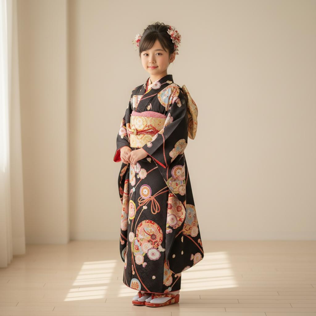 七五三 753 着物 七歳 四つ身着物 黒地友禅柄 新品 送料込み k4132t 楽天市場】【送料無料】七五三 753 着物 七歳 四つ身着物 黒地友禅柄