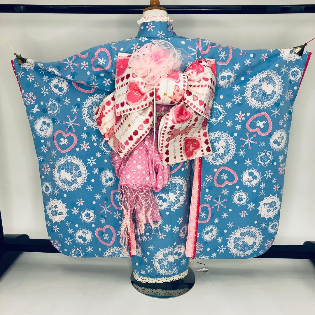 女児着物☆七五三フルセット☆ 四つ身☆5歳 7歳☆水色 松田聖子 u-370