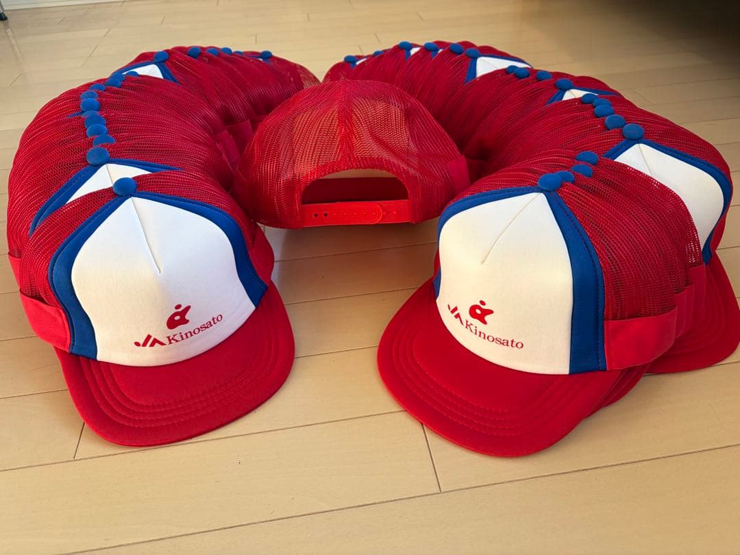 JA KINOSATO メッシュキャップ フリーサイズ 40個セット新品未使用品 チームキャップ 20個 フリーサイズ 赤白青 メッシュキャップ まとめ