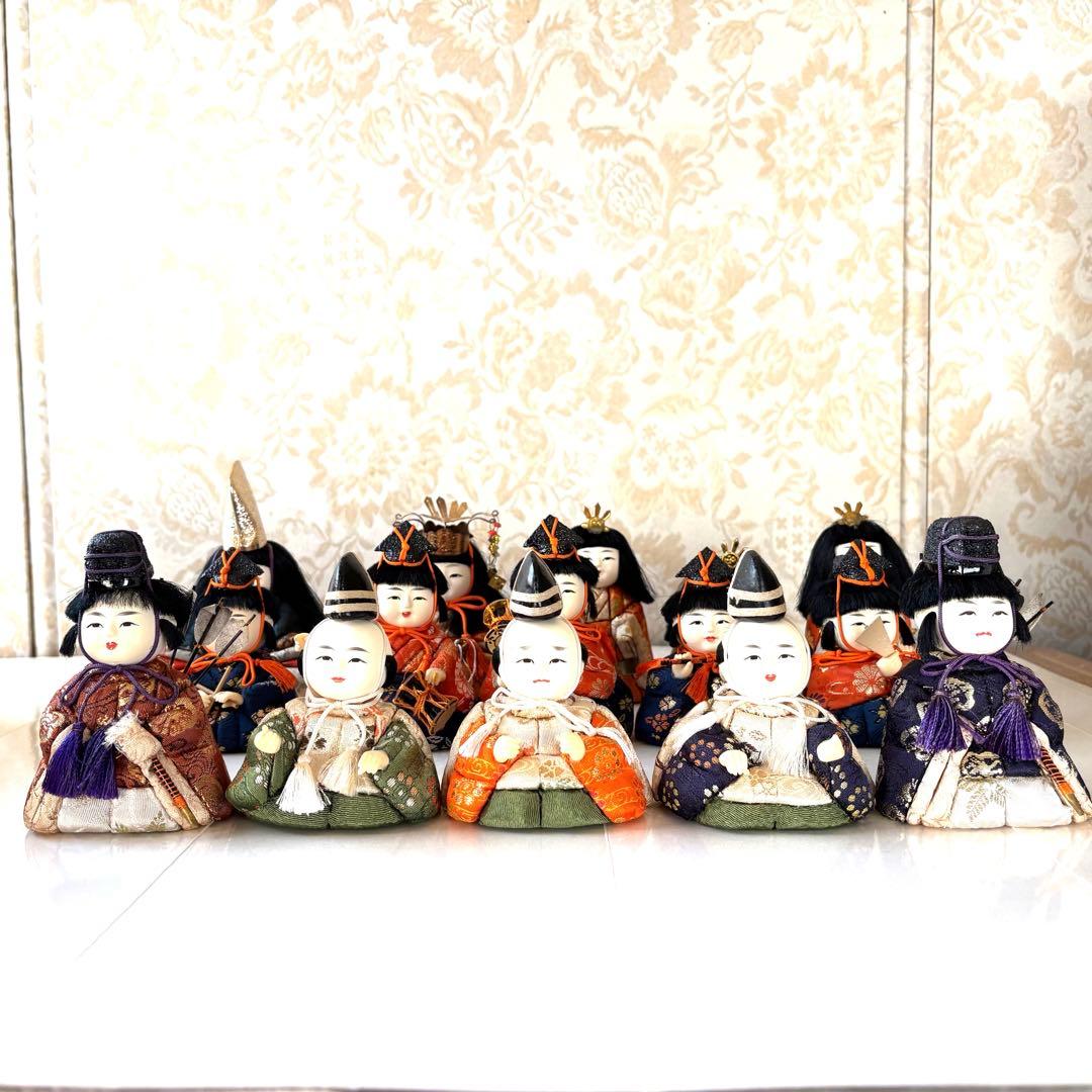 木目込み雛人形15人揃い／昭和42年頃購入／箱付／小道具有／コンパクト