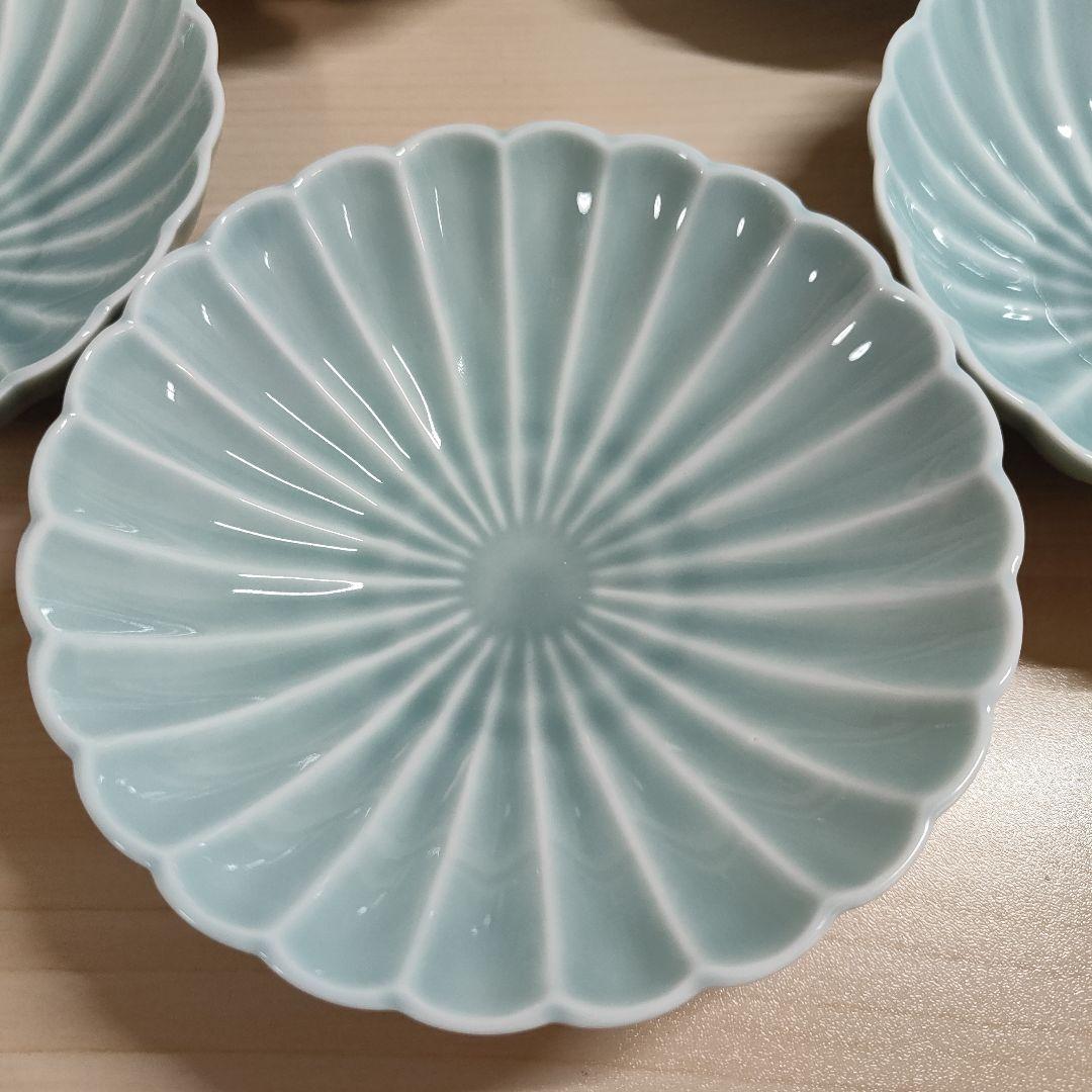 深川製磁 青磁 菊割小付揃 5枚 セット 小皿 小鉢 有田焼 宮内庁御用達