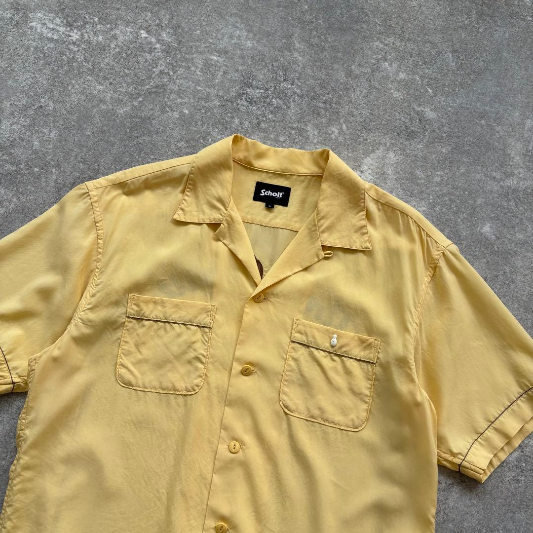 schott】ショット ボウリングシャツ オープンカラー チェーン刺繍 (L)