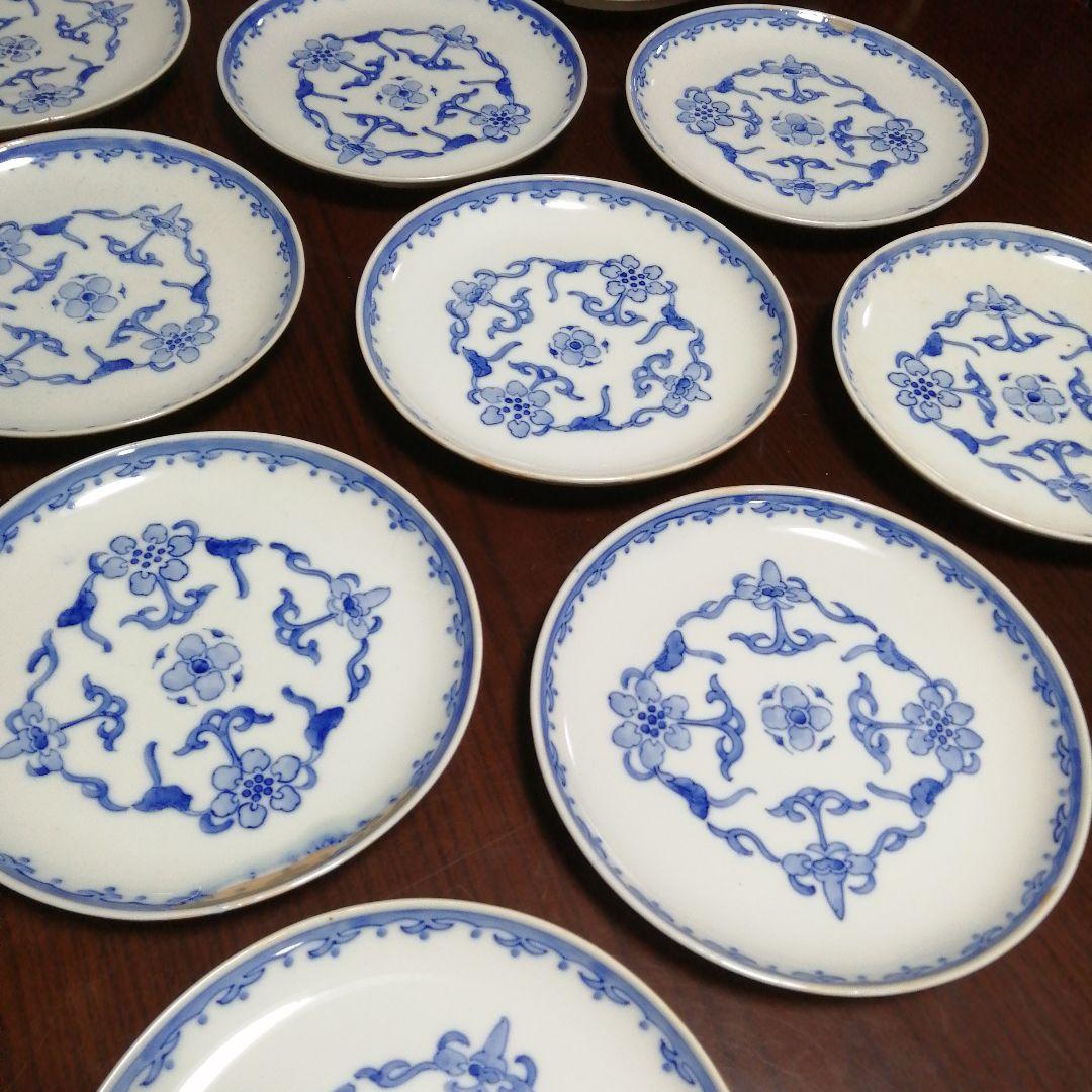 九谷焼　染付中皿　11枚　18.6cm　明治〜大正期