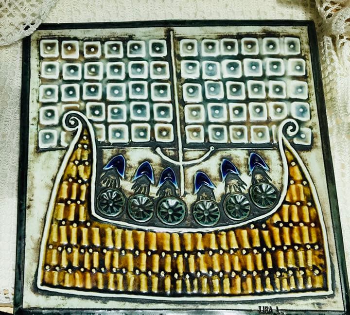 北欧　リサラーソン アンティーク陶板バイキングと船 北欧 リサラーソン アンティーク陶板バイキングと船 リサ・ラーソン