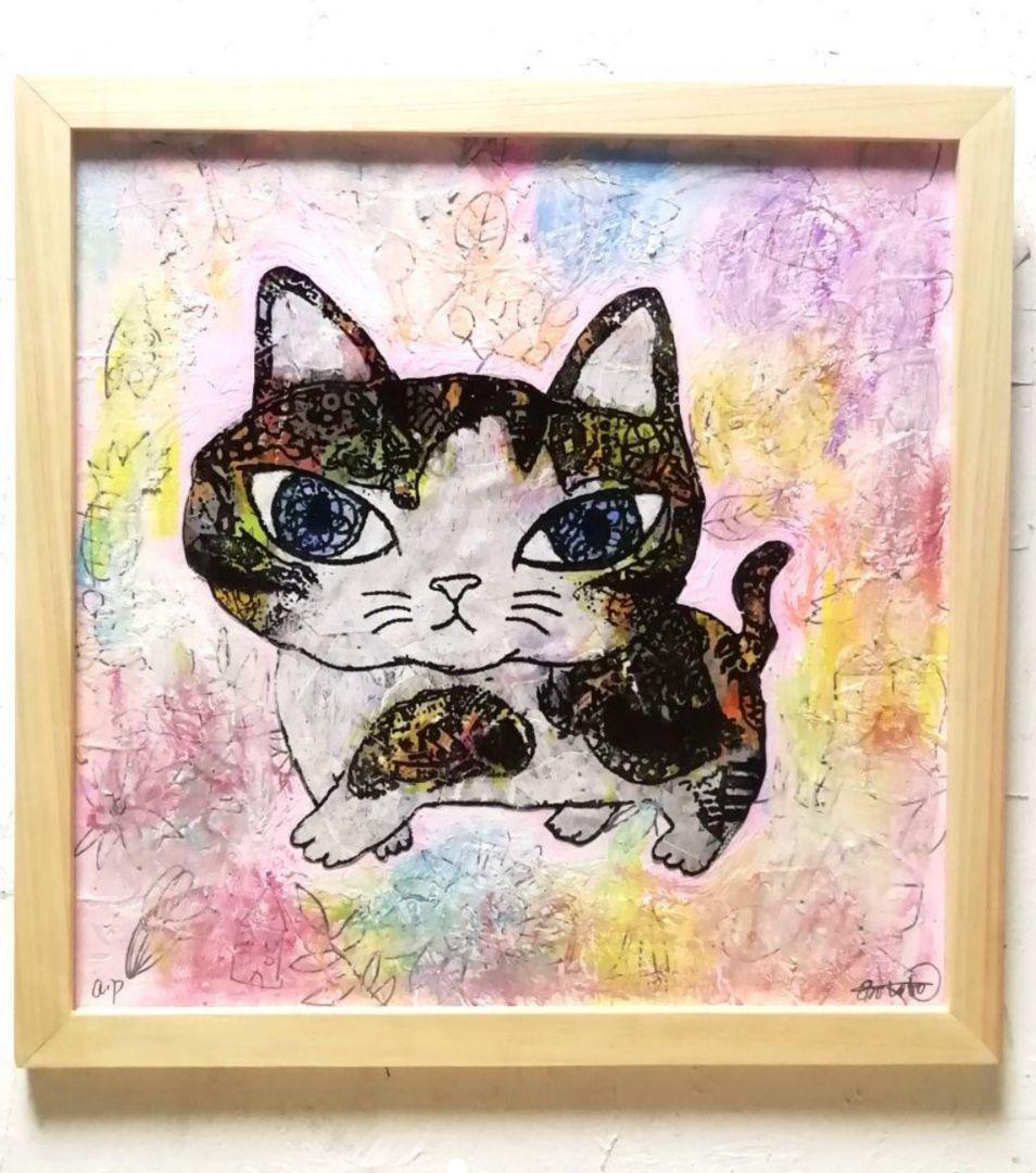 額付き銅版画応用絵画title「お通りニャンコ」「ひらめき猫」「フレブル」