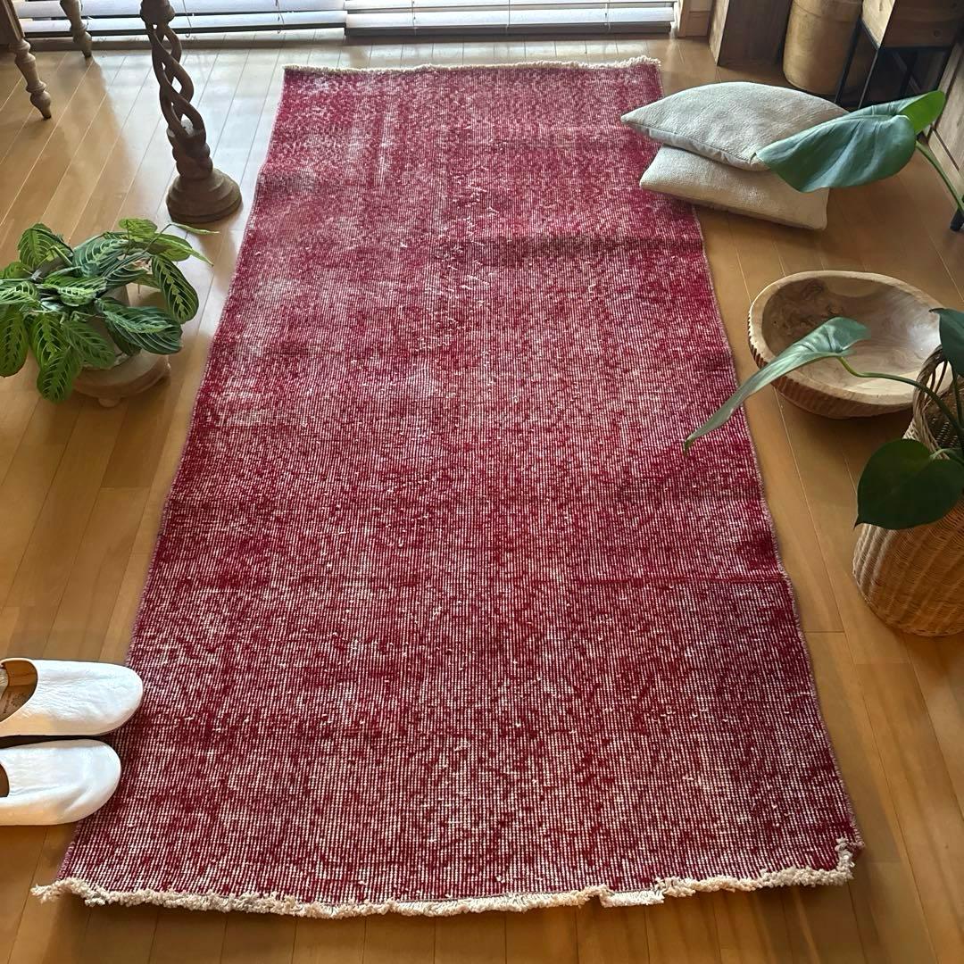 89×189こっくりと深みある赤 レッドワンカラーラグ トルコヴィンテージ