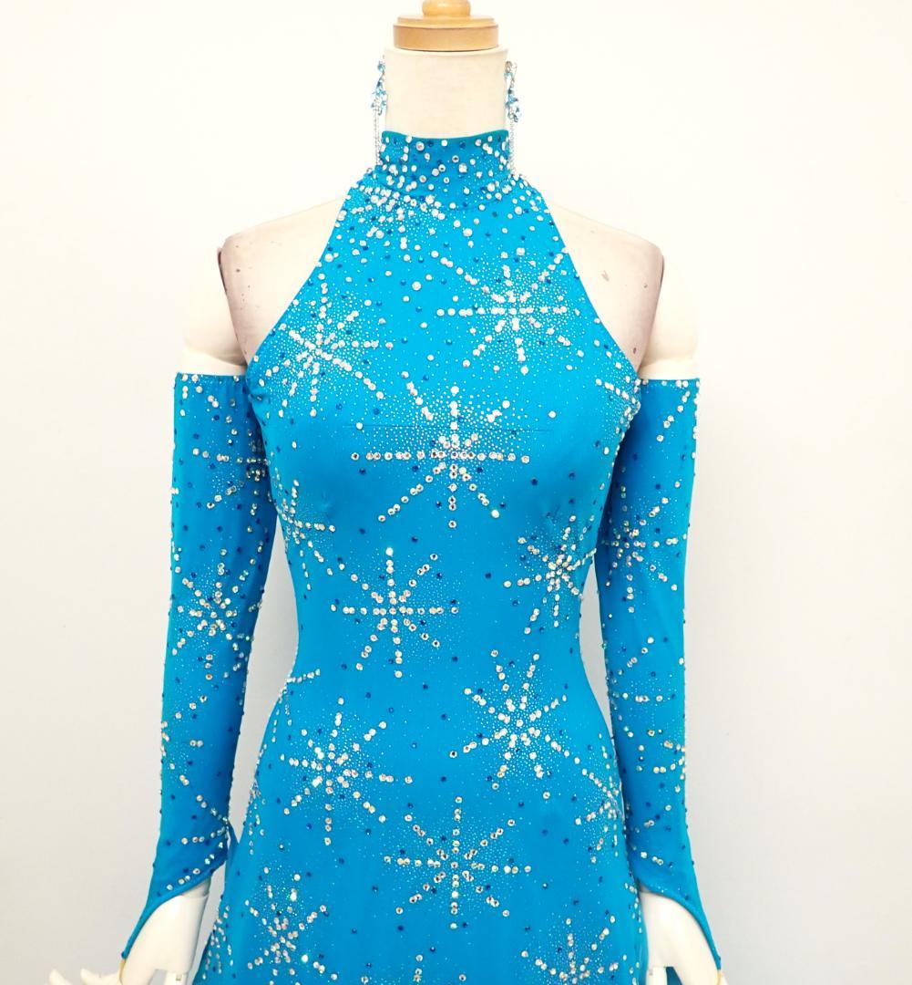 Y5434【白樺ドレス】M☆水色/スワロフスキー/スタンダード☆社交ダンス