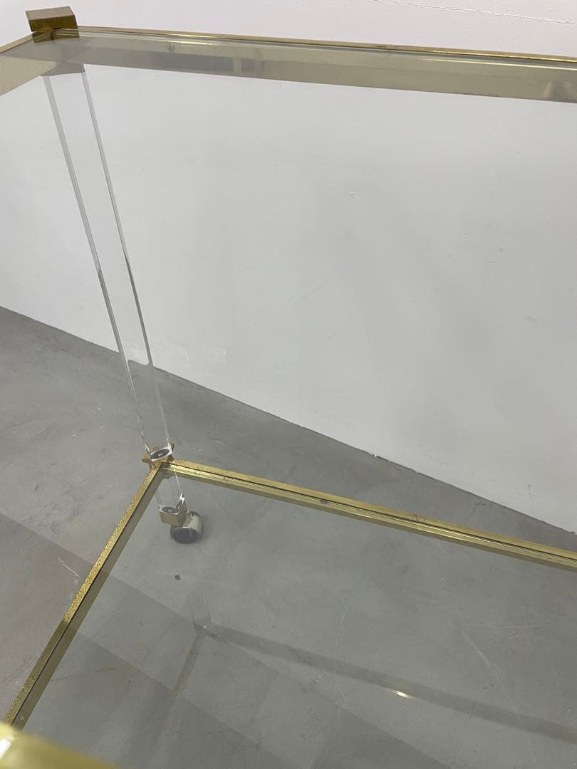 希少 アクリル×ガラス 収納 キャスター付きワゴン ゴールド 店舗什器