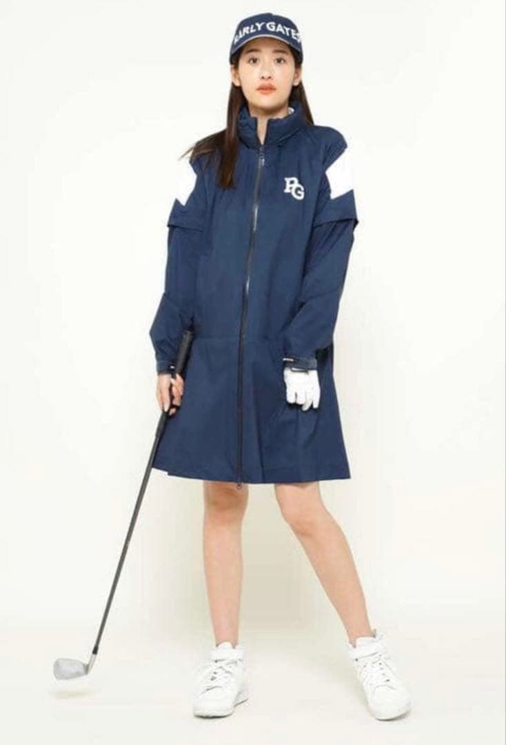 パーリーゲイツ レインウェア ワンピース ロゴ ネイビー 携帯袋付きの