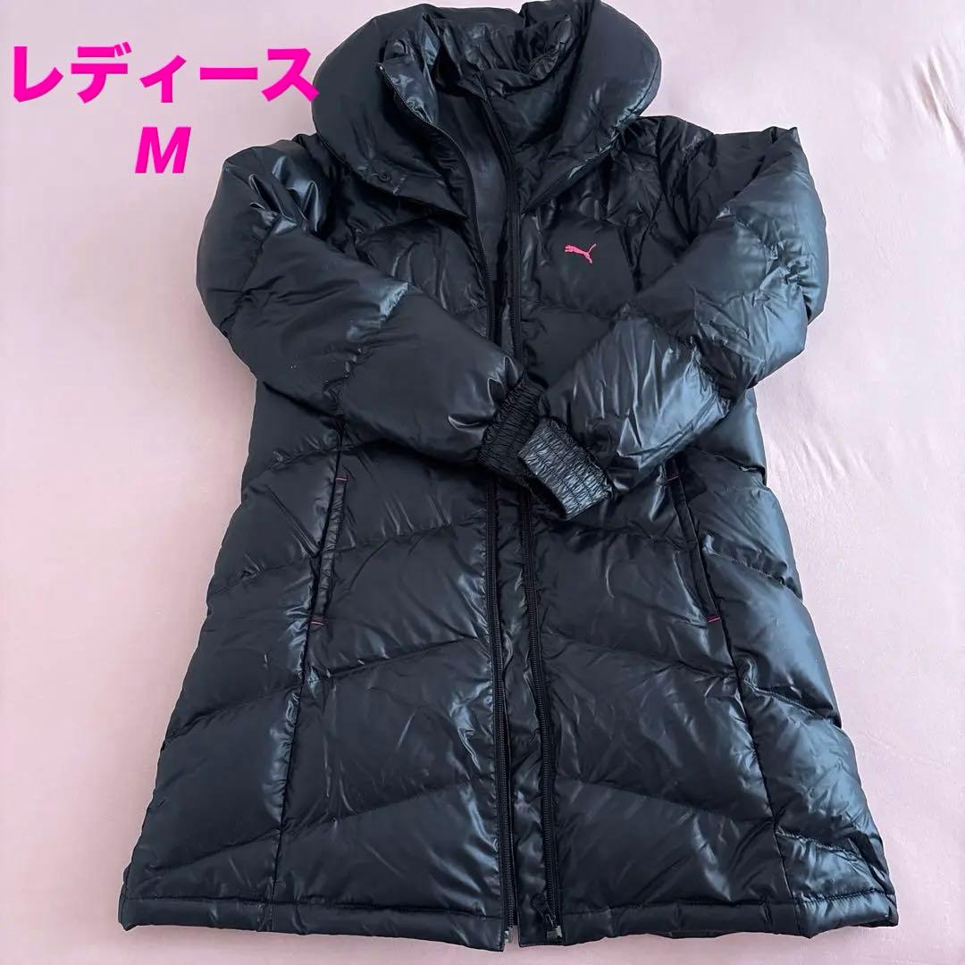 PUMA ブラック ダウン ベンチコート レディース　M ダウン90% ベンチコート フード付き 90%ダウン レディース 超ロング 黒 大きめ