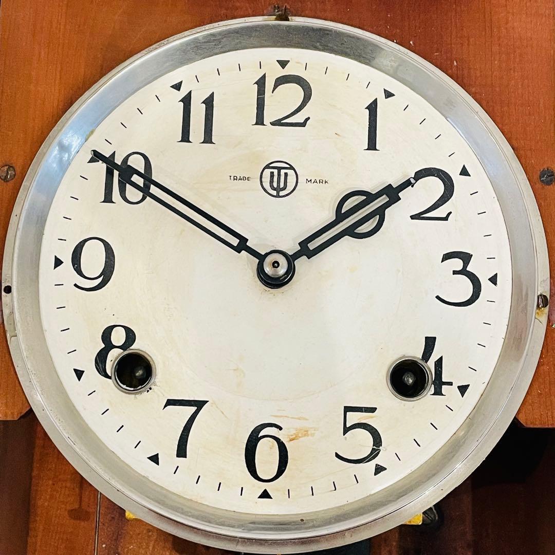 昭和レトロ アンティーク 津田時計 振り子時計 木製枠 掛時計 ゼンマイ