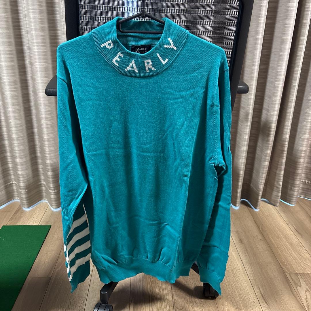 PEARLY GATES ターコイズ セーター サイズ6 PEARLY GATES（パーリーゲイツ） セーター ニット 12G部分ジャガード