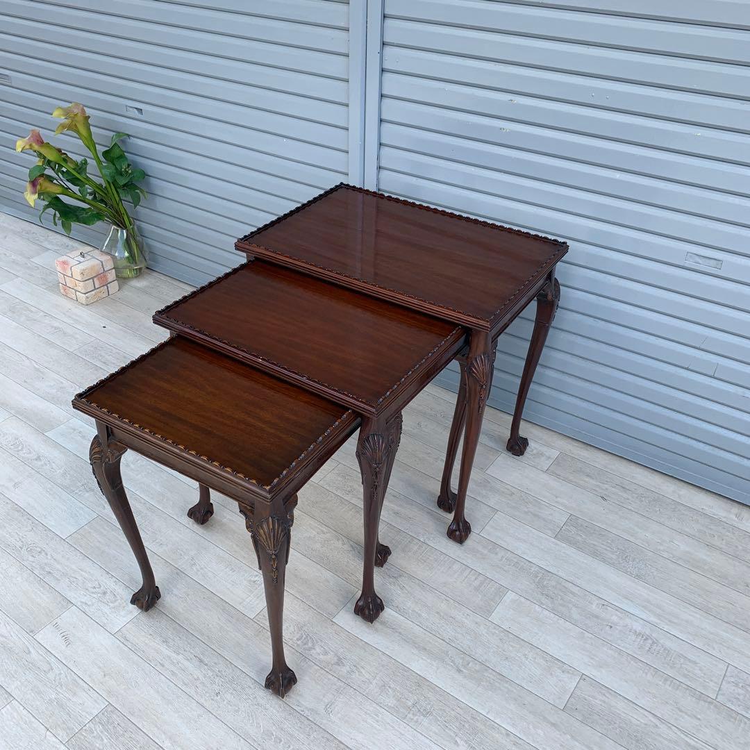 英国 イギリス アンティーク ネストテーブル ボウルクロウフット 三段