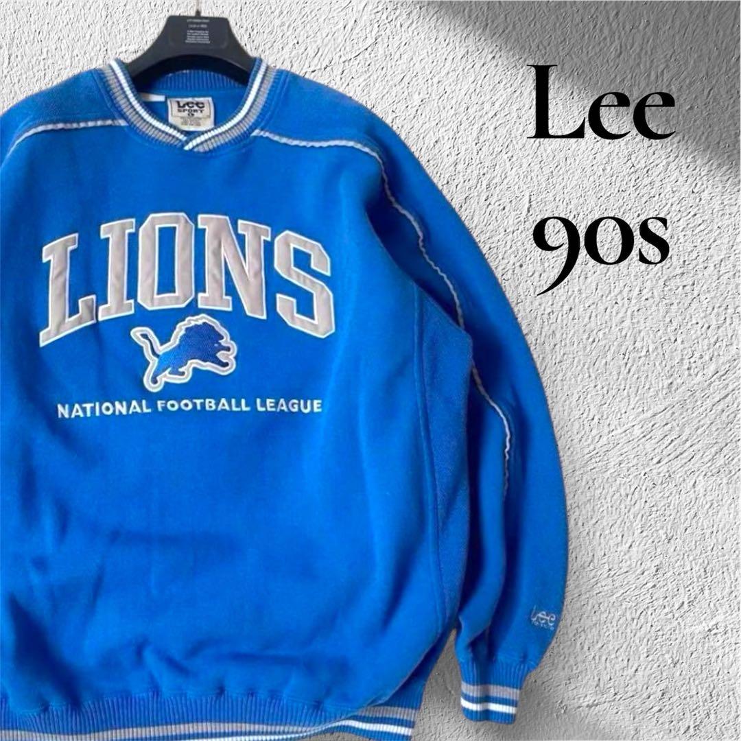 【送料無料】Lee SPORT 90S NFLライオンズスウェット L 90s USA製 Leeリー LOGAN STAFE ライオン スウェット 紺 3X☆特大