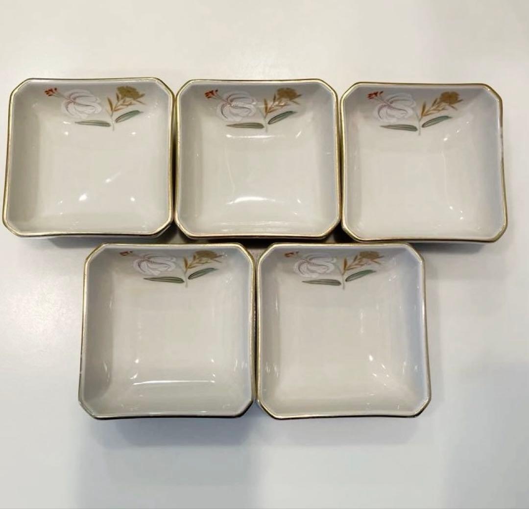 美濃焼 庫山窯 角型小鉢5点セット 金彩 百合 - メルカリ