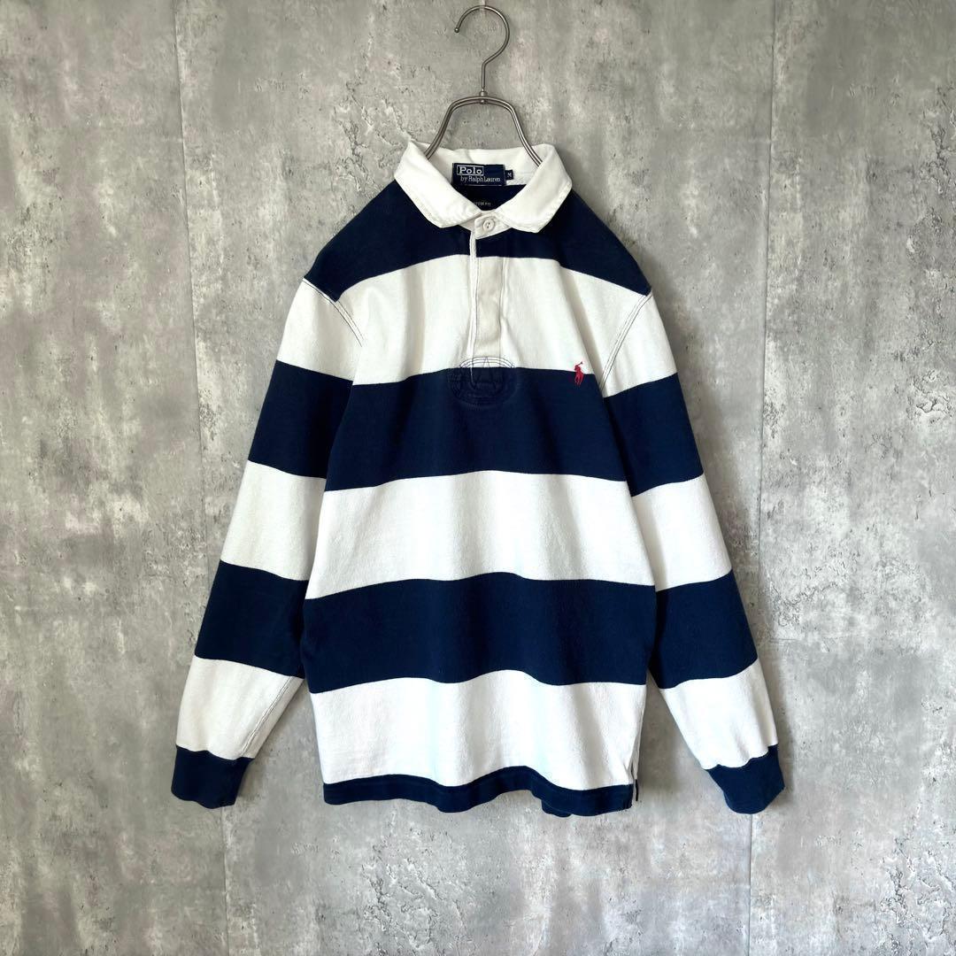 最高デザイン！】90's ラルフローレン ラガーシャツ 太ボーダー 刺繍