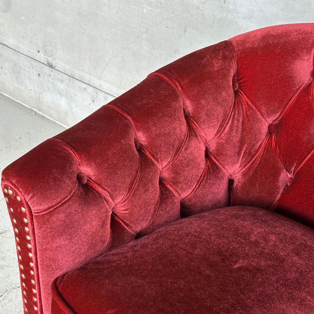 ☆VINCENT☆チェスターフィールド 1Pソファ ベルベット アンティーク風
