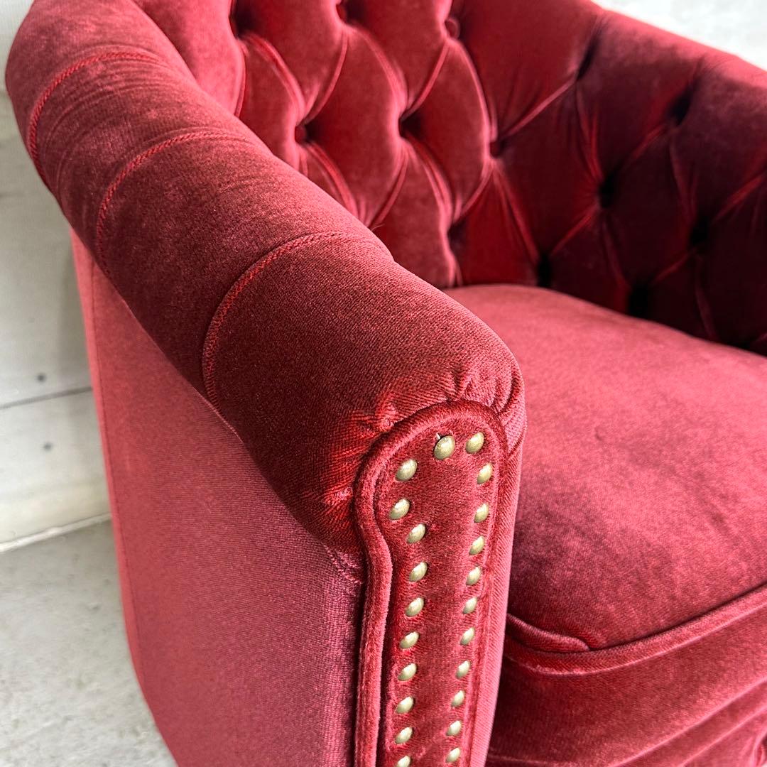 ☆VINCENT☆チェスターフィールド 1Pソファ ベルベット アンティーク風