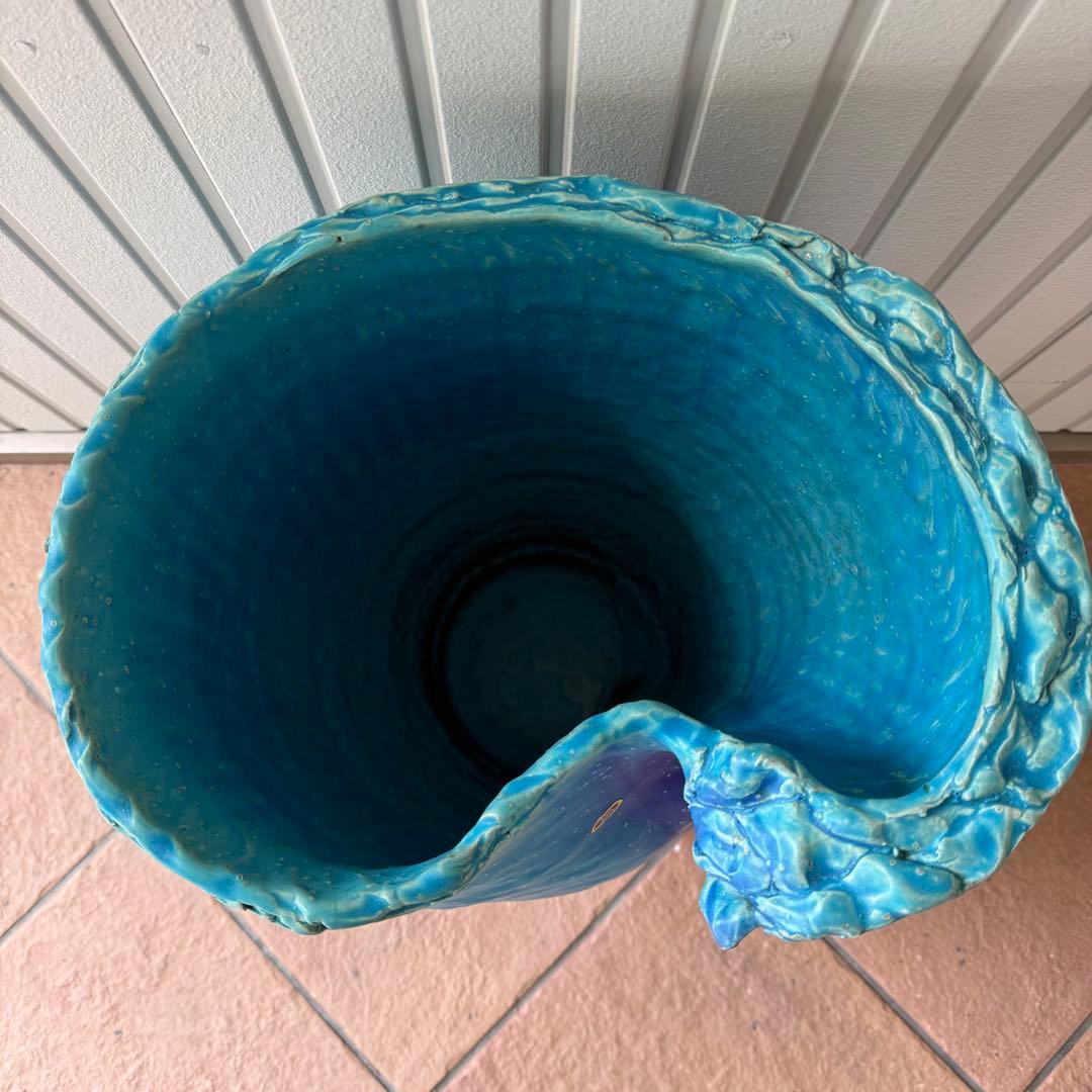 値下げ交渉ok)信楽焼 ブルー ひねり 傘立て - メルカリ