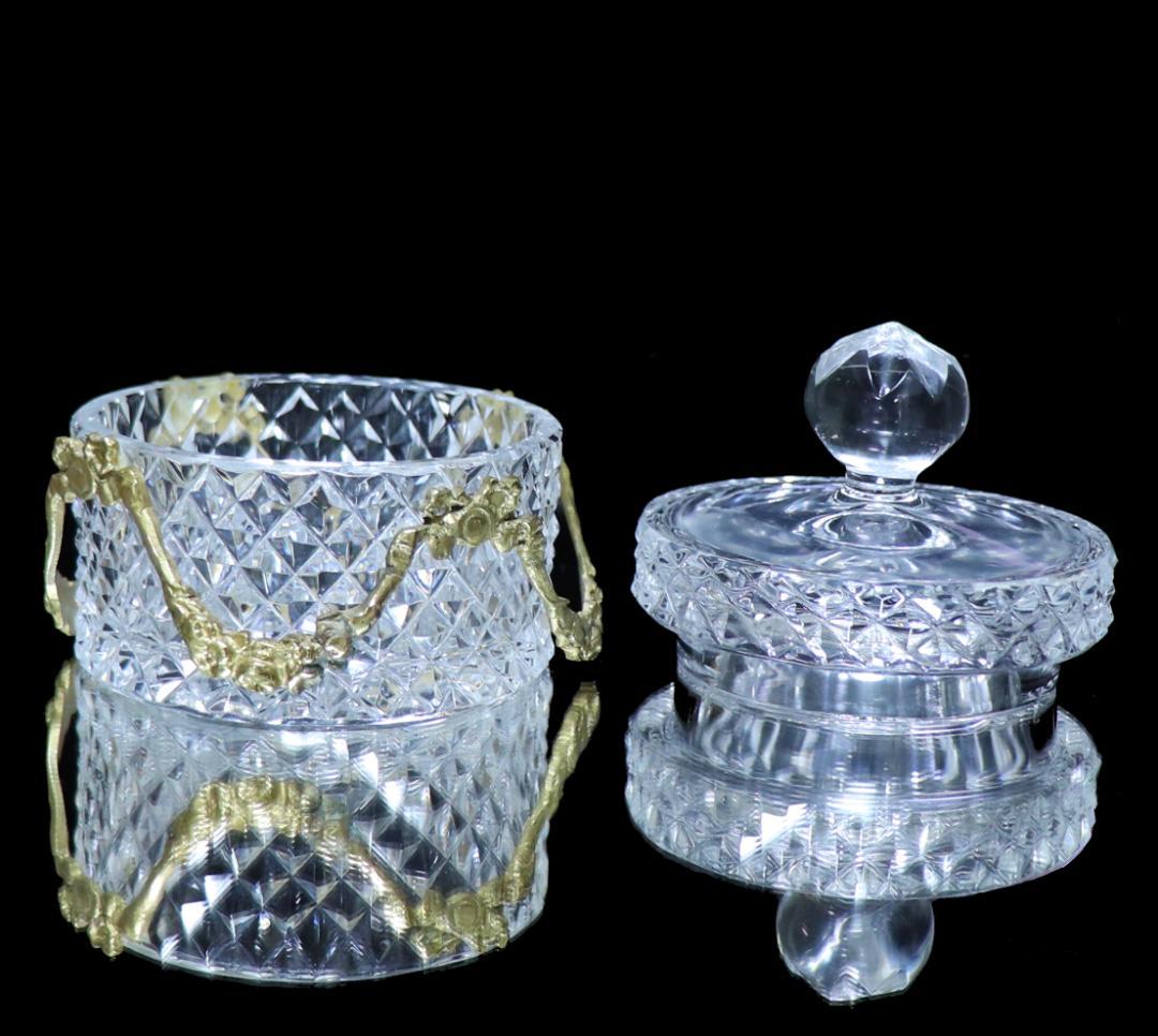 オールド・バカラ 1890年 ブロンズ装飾 ディアマン ビゾー 蓋物 小物