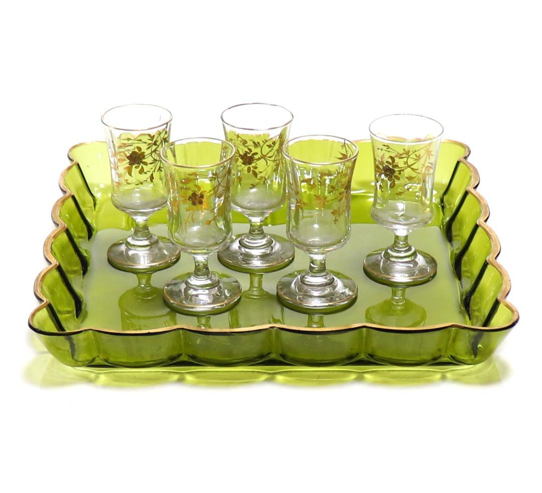 オールド・バカラ レアカラー スクエア型 グリーン金彩トレー センター