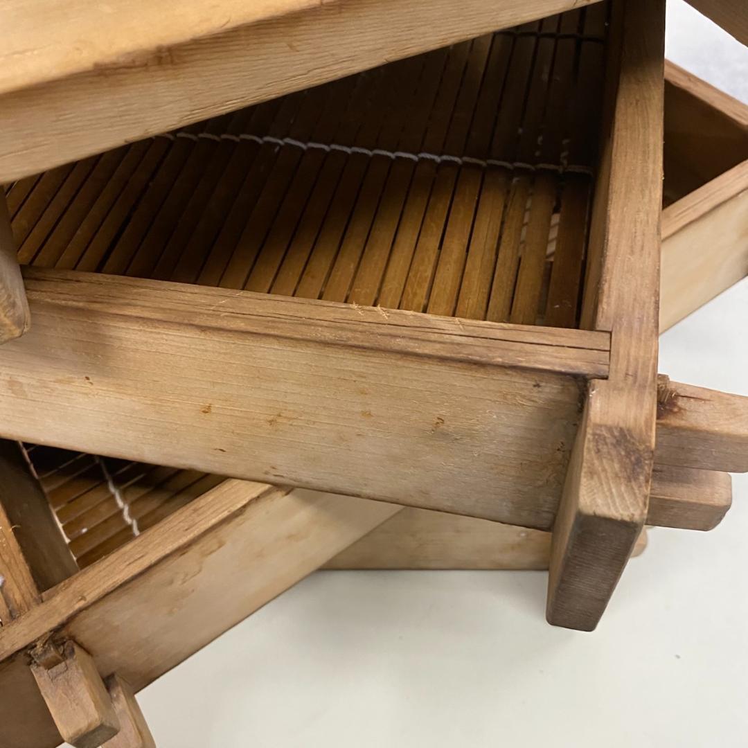 菓子屋用中古品 角蒸し蒸篭（せいろ） 蒸篭3枚＋木蓋 おまけで竹すだれ