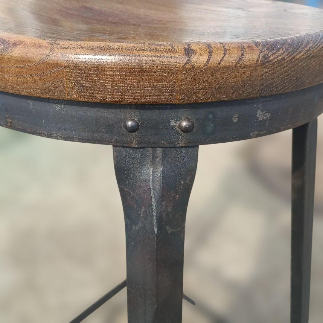 S*y様 5004）円形木製座面のアイアンスツール ヴィンテージ インダスト
