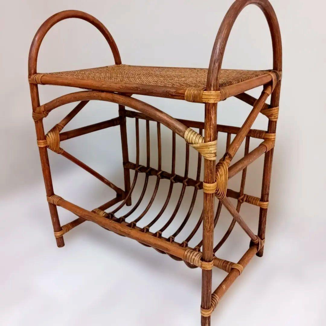 昭和レトロ　 オールドラタン 籐家具 ヴィンテージ 昭和レトロ アーチ型 ラタンハンガーラック 籐家具 古道具 古家具