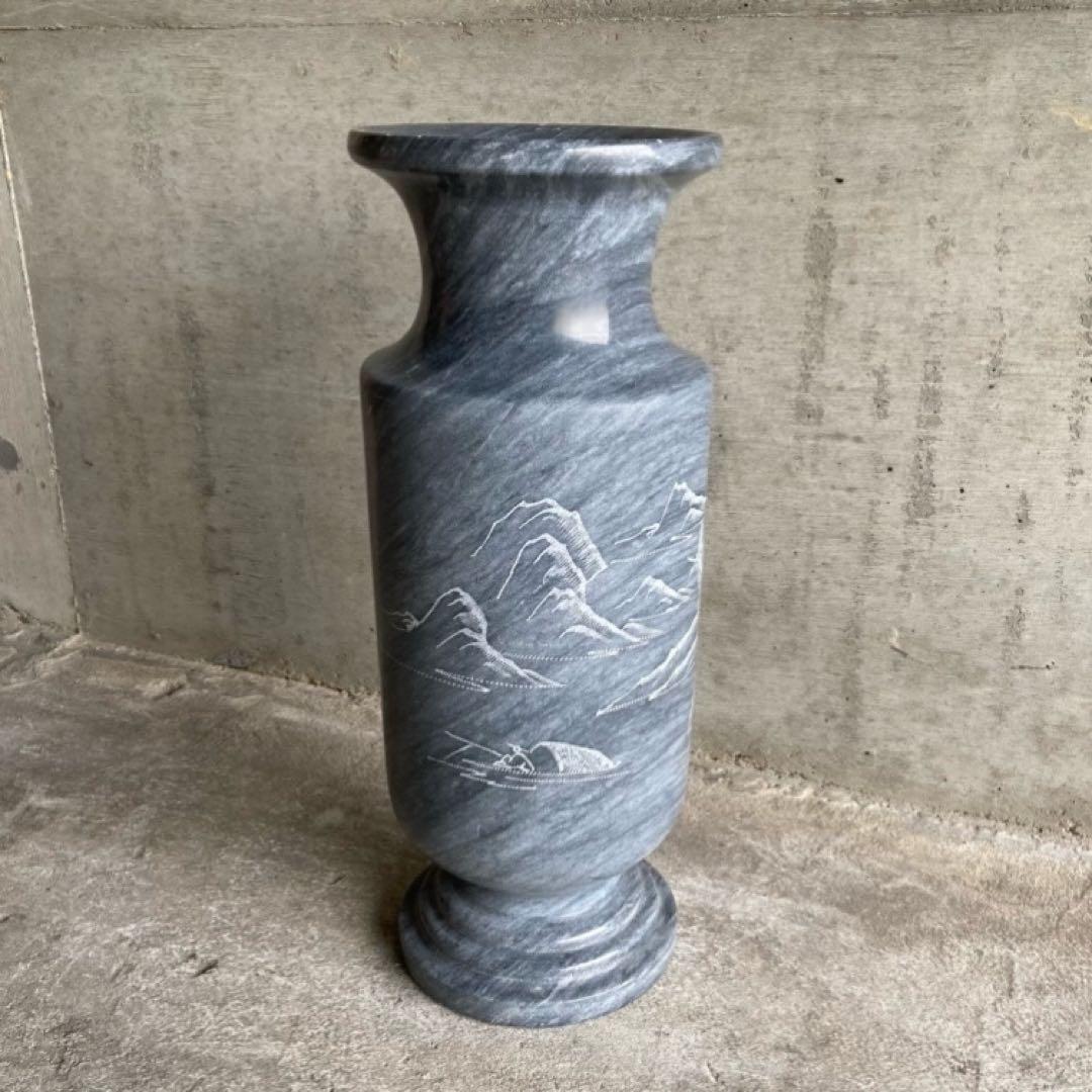 大理石 壺 置物 花瓶 花器 フラワーベース 山水 彫刻 大型 工芸品