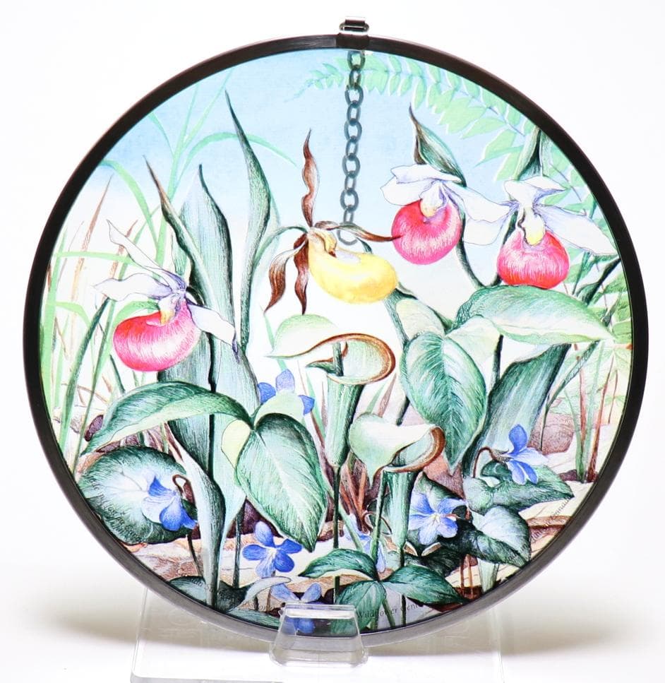 レディバード・ジョンソンワイルド・フラワーセンター ヴィンテージ ステンドグラス ハートの花のステンドグラス イギリスアンティーク 53.5cm×46.5cm