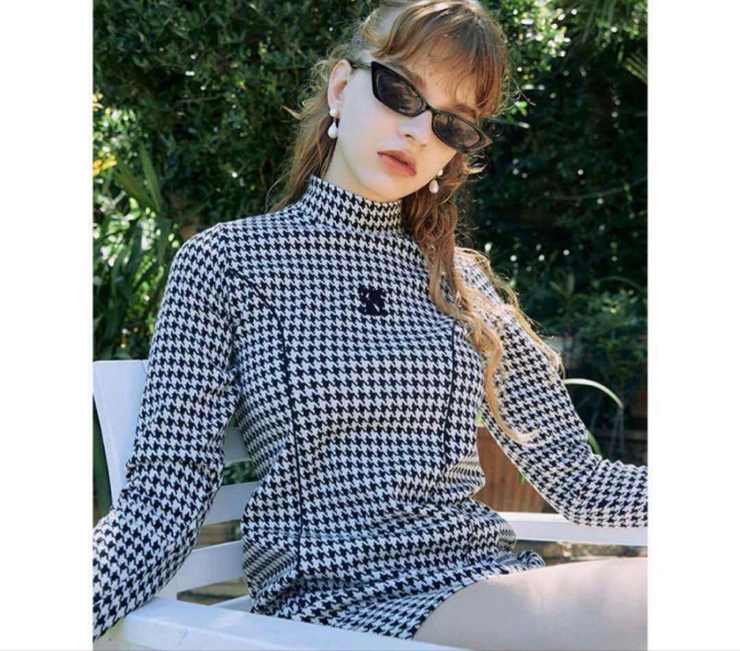 EIMYGOLF 千鳥 ハイネック 長袖 ミニワンピース