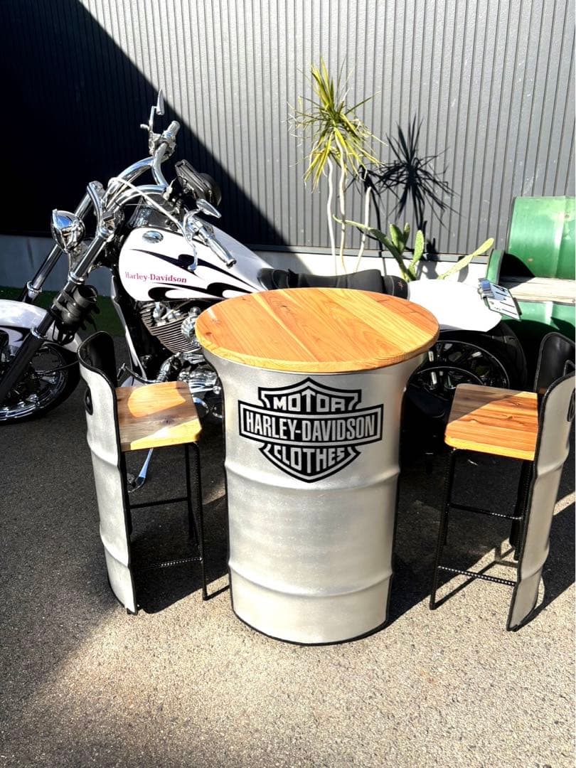 ドラム缶リメイクテーブルセット 無垢材仕様