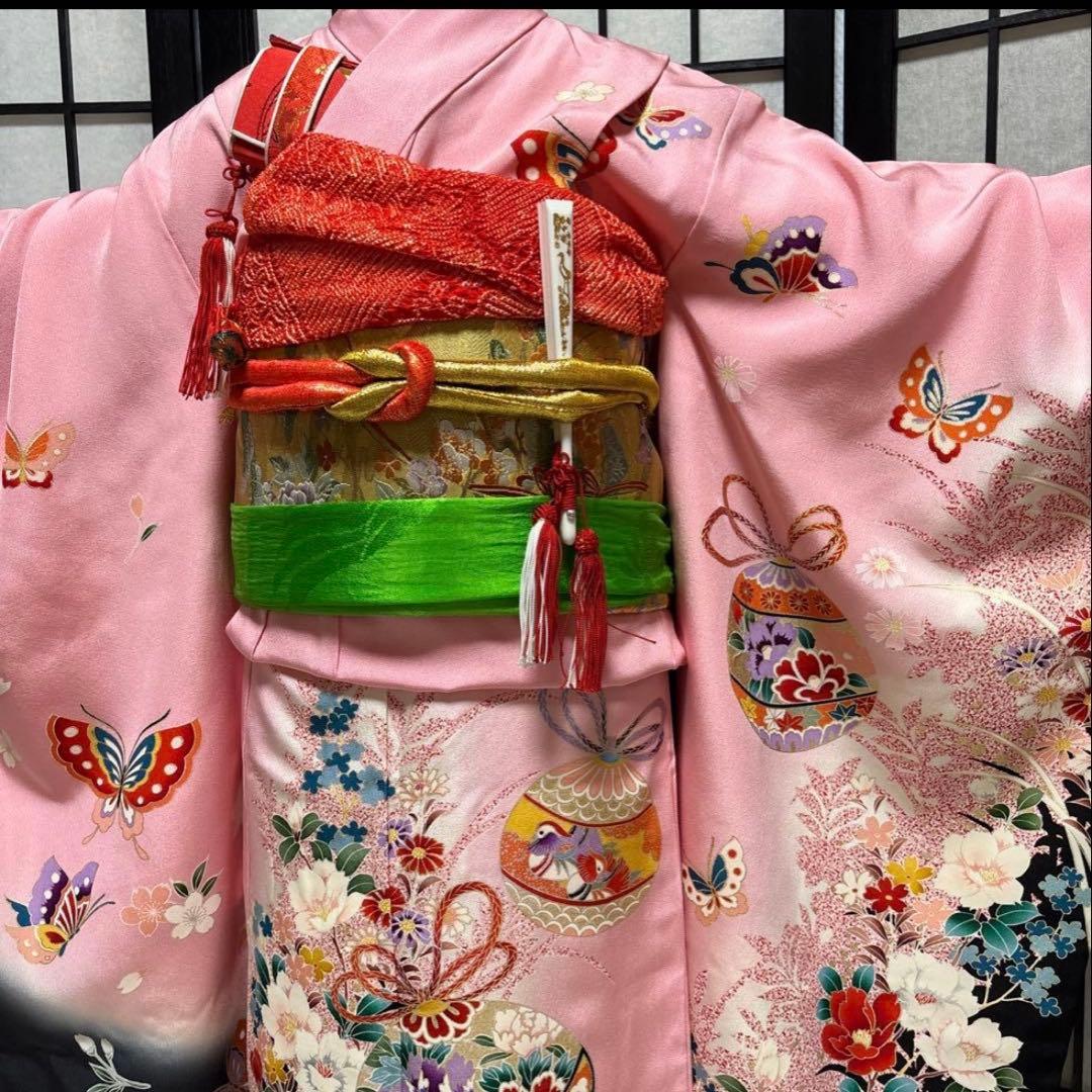 七五三 着物セット 7歳 正絹 淡いピンク色 ハーフ成人式 十三詣り