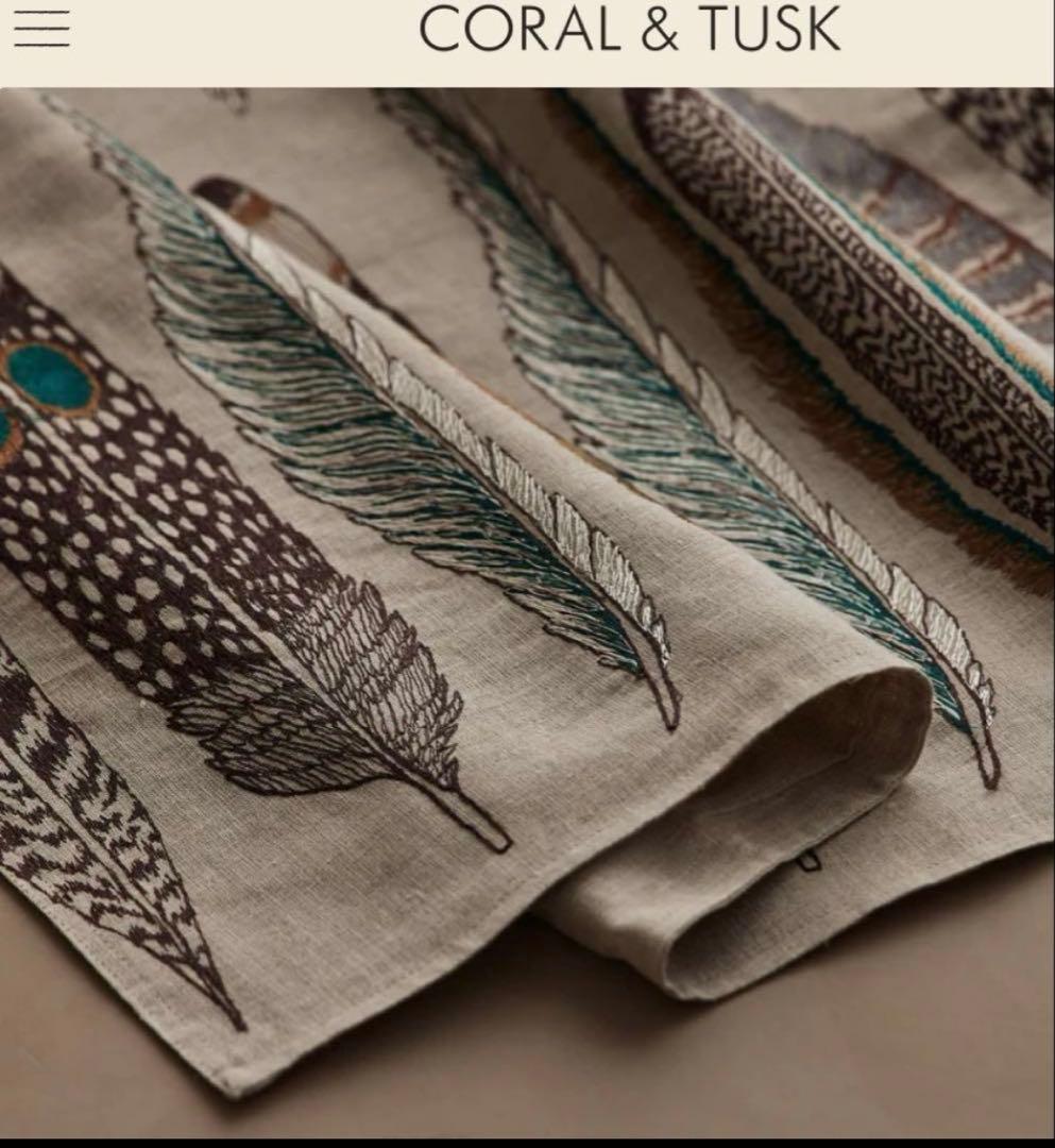 CORAL &TUSK Feathers 羽 テーブルランナー 保存袋付き - メルカリ