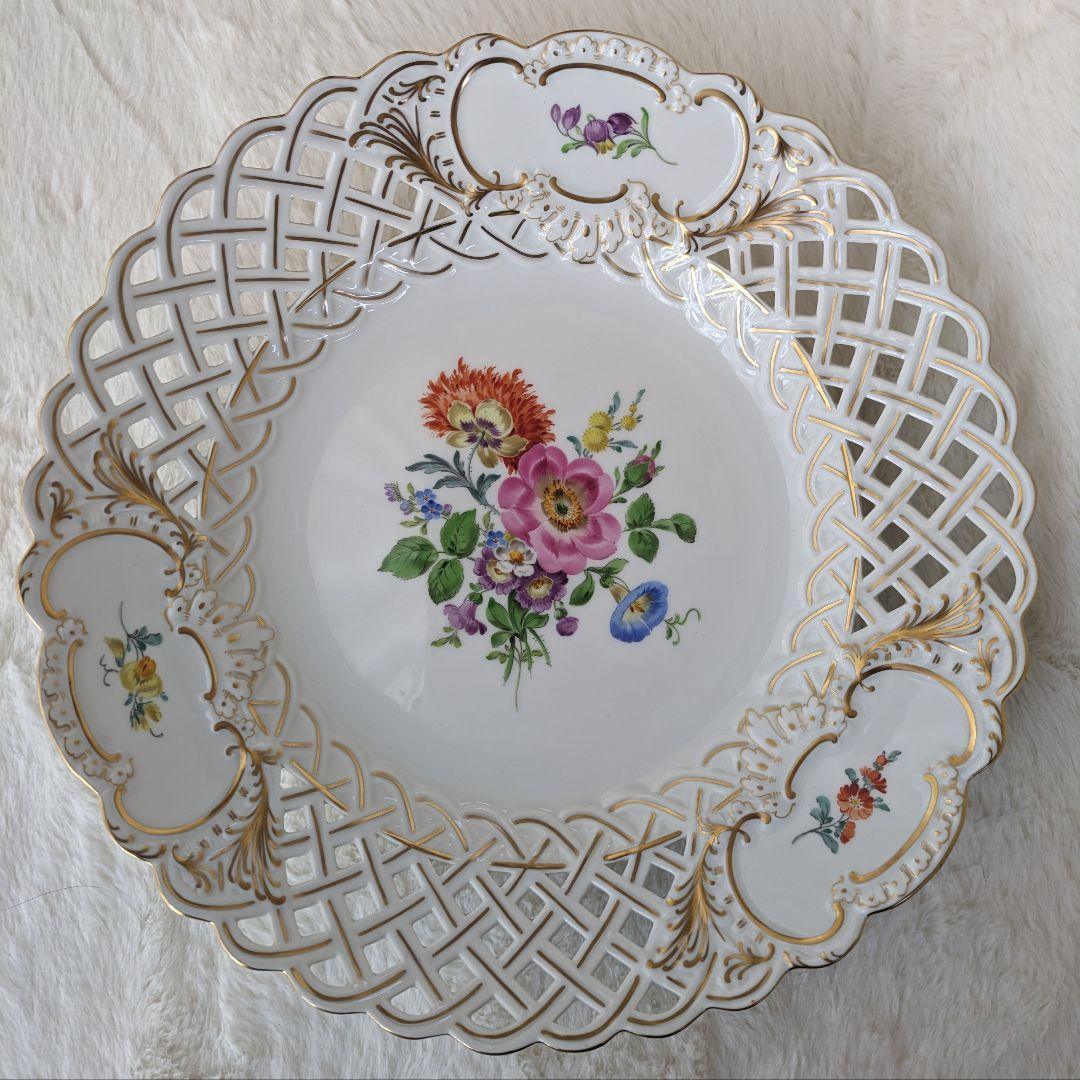 マイセン Meissen フラワー 金彩 大皿 プレート 透かしレース皿 磁器