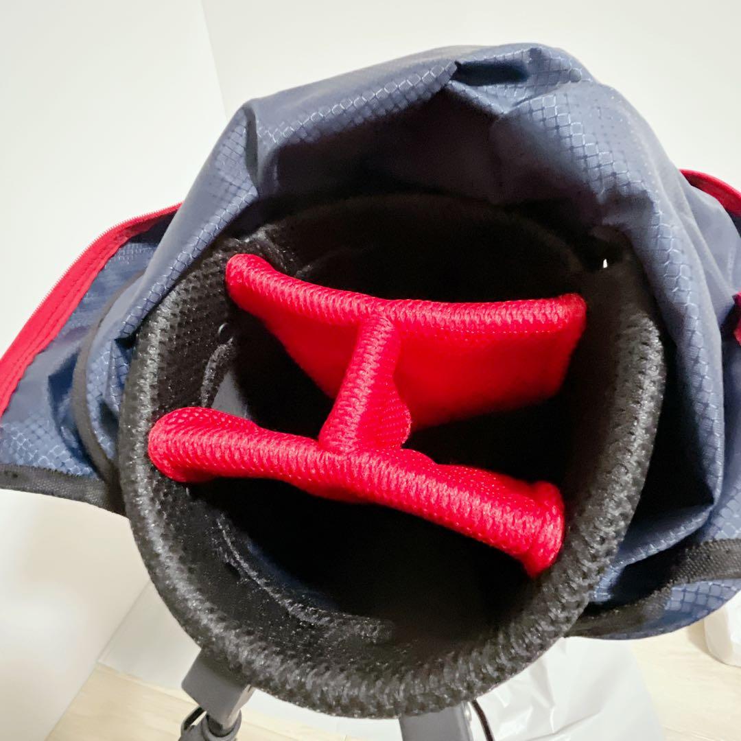 美品 キャディバッグ ネイビーと赤のコンビネーション ゴルフ メンズ