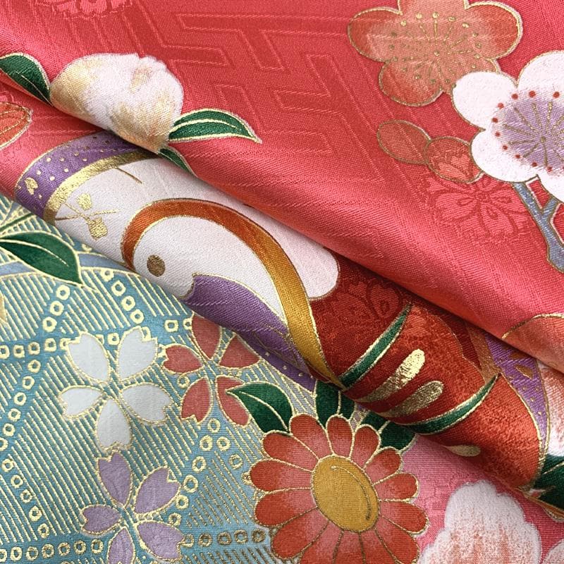 501ag92□七五三 七歳 女児 着物&袋帯 金駒刺繍 鴛鴦 花 ピンク□