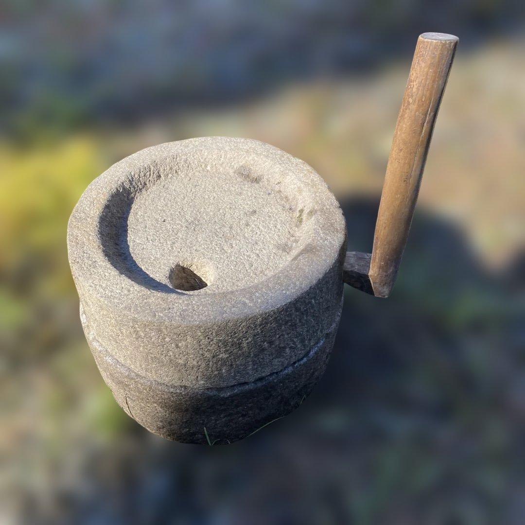 天然石製 石臼　直径約20cm 骨董　古民具 Yahoo!オークション -「石臼」(アンティーク、コレクション) の落札