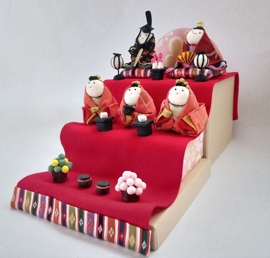三段雛飾り ちりめん細工 コンパクト収納 16×16箱入り ハンドメイド